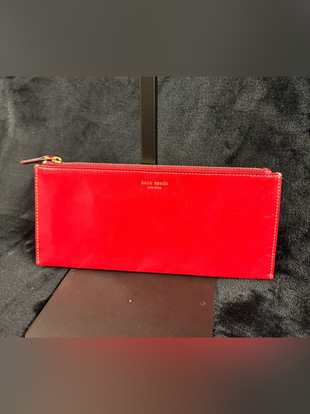 Kate Spade Red Leather Zip Pouch Pencil Clutch